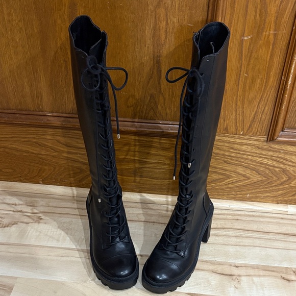 Giani Bini Shoes - Giani Bini  TheSoukey Black Lace-Up Knee-High Lug Boots